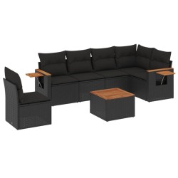 Salon de jardin 7 pcs avec coussins noir résine tressée 510226510226
