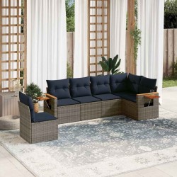 Salon de jardin 6 pcs avec coussins gris résine tressée 510227510227
