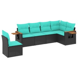 Salon de jardin 6 pcs avec coussins noir résine tressée 510228510228