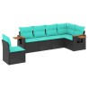 Salon de jardin 6 pcs avec coussins noir résine tressée 510228510228