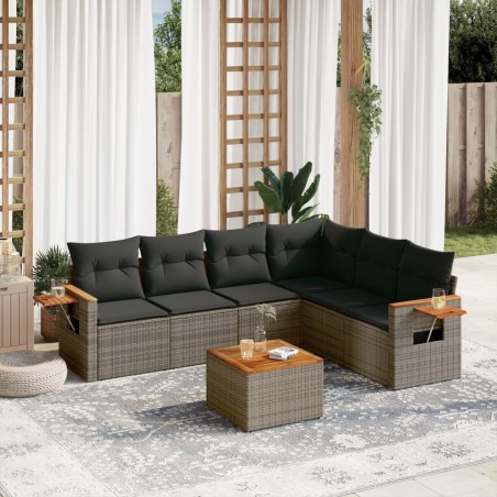 Salon de jardin avec coussins 7 pcs gris résine tressée 510229510229