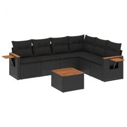 Salon de jardin 7 pcs avec coussins noir résine tressée 510230510230