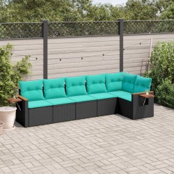 Salon de jardin 6 pcs avec coussins noir résine tressée 510233510233