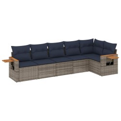 Salon de jardin 6 pcs avec coussins gris résine tressée 510234510234