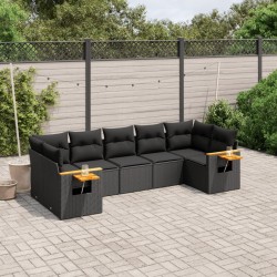 Salon de jardin 7 pcs avec coussins noir résine tressée 510235510235