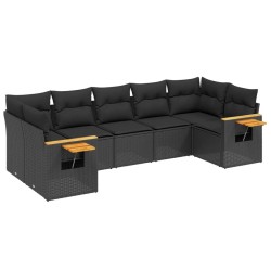 Salon de jardin 7 pcs avec coussins noir résine tressée 510235510235