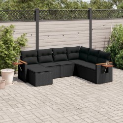 Salon de jardin 7 pcs avec coussins noir résine tressée 510237510237
