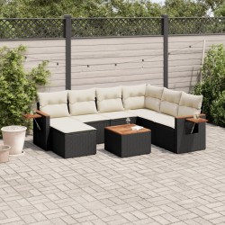 Salon de jardin 8 pcs avec coussins noir résine tressée 510250510250
