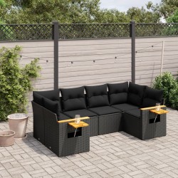 Salon de jardin 6 pcs avec coussins noir résine tressée 510254510254