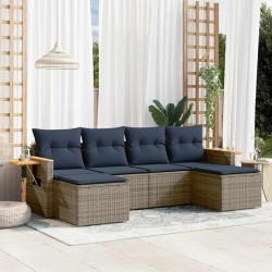 Salon de jardin 6 pcs avec coussins gris résine tressée 510255510255