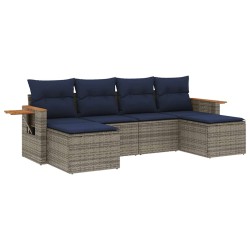 Salon de jardin 6 pcs avec coussins gris résine tressée 510255510255