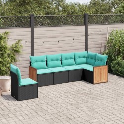 Salon de jardin 6 pcs avec coussins noir résine tressée 510258510258