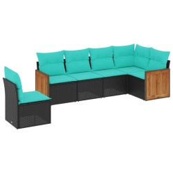 Salon de jardin 6 pcs avec coussins noir résine tressée 510258510258