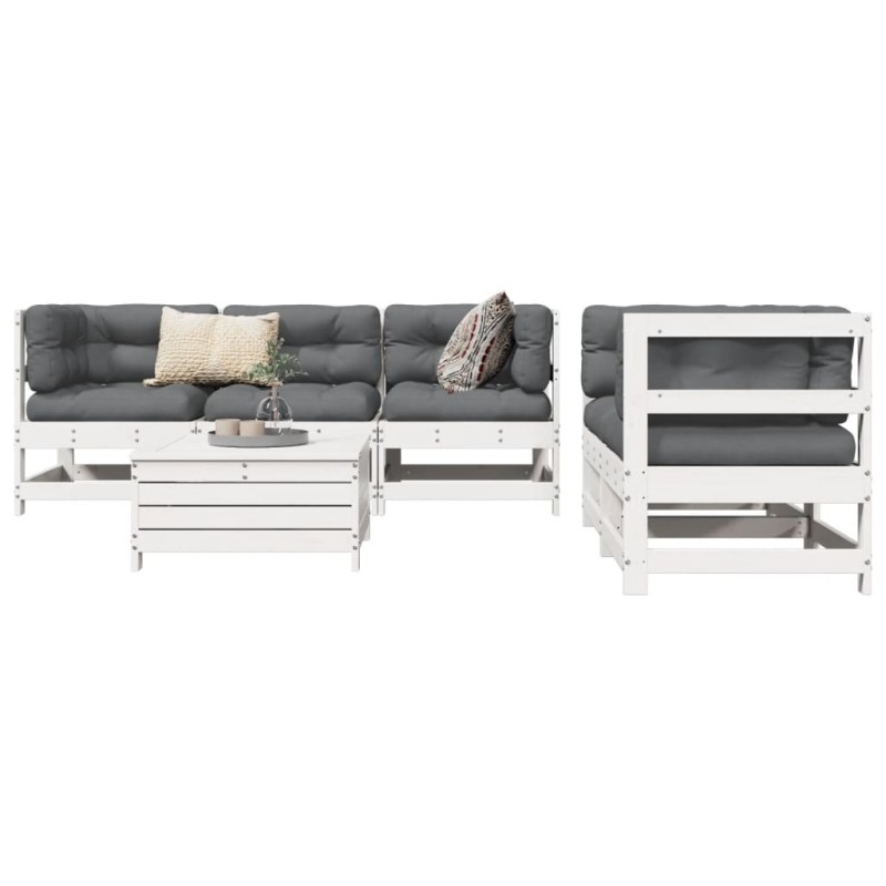 Salon de jardin 6 pcs blanc bois de pin massif 510268510268