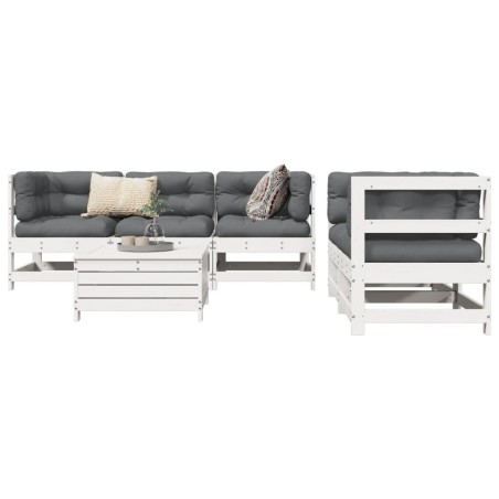 Salon de jardin 6 pcs blanc bois de pin massif 510268510268