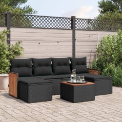 Salon de jardin 7 pcs avec coussins noir résine tressée 510276510276
