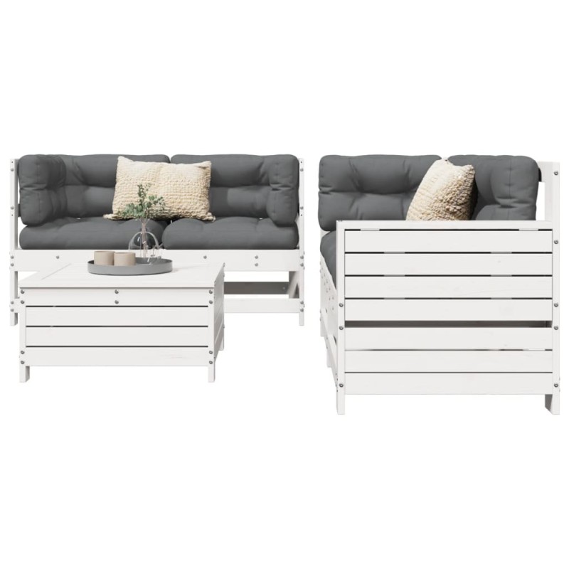 Salon de jardin 5 pcs blanc bois massif de pin 510285510285