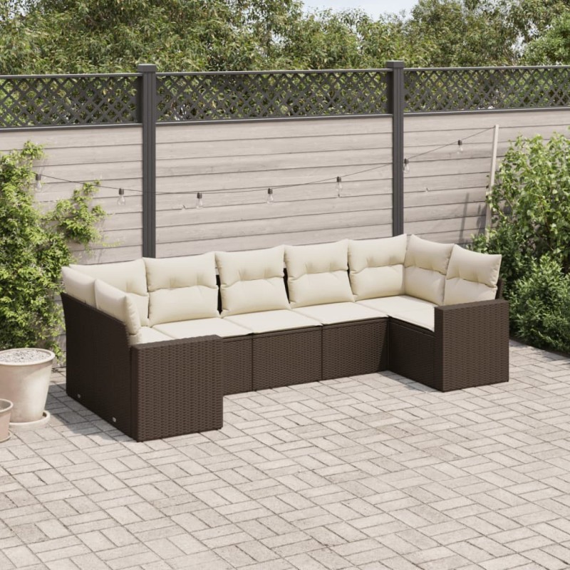 Salon de jardin avec coussins 7 pcs marron résine tressée 510290510290