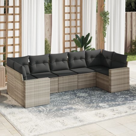 Salon de jardin avec coussins 7 pcs gris clair résine tressée 510291510291
