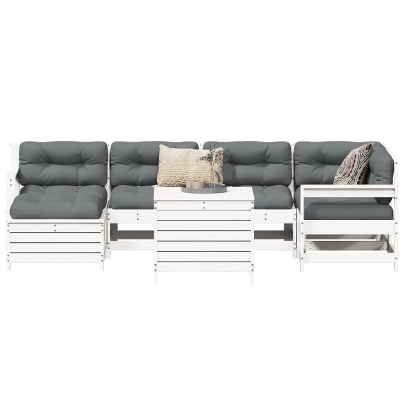 Salon de jardin 7 pcs blanc bois de pin massif 510293510293