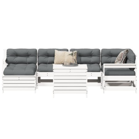 Salon de jardin 7 pcs blanc bois de pin massif 510293510293