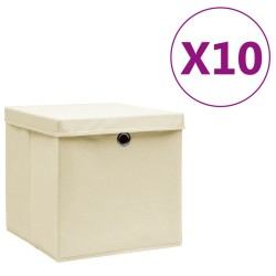 Boîtes de rangement avec couvercles 10 pcs 28x28x28 cm Crème 510296510296