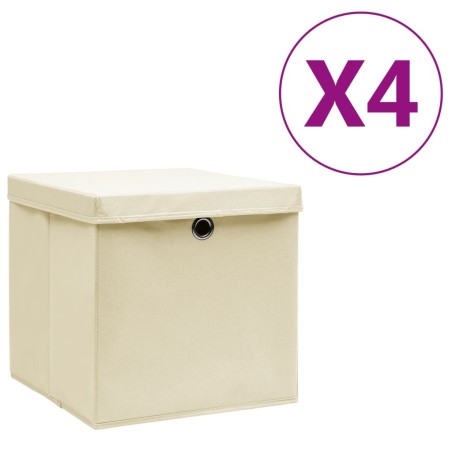 Boîtes de rangement avec couvercles 4 pcs 28x28x28 cm Crème 510298510298