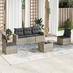 Salon de jardin 6 pcs avec coussins gris clair résine tressée 510302510302
