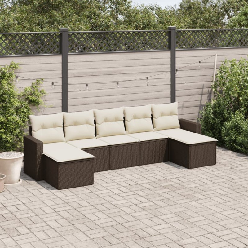 Salon de jardin avec coussins 7 pcs marron résine tressée 510305510305