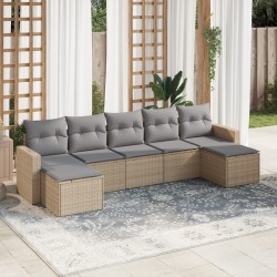 Salon de jardin avec coussins 7 pcs beige résine tressée 510306510306