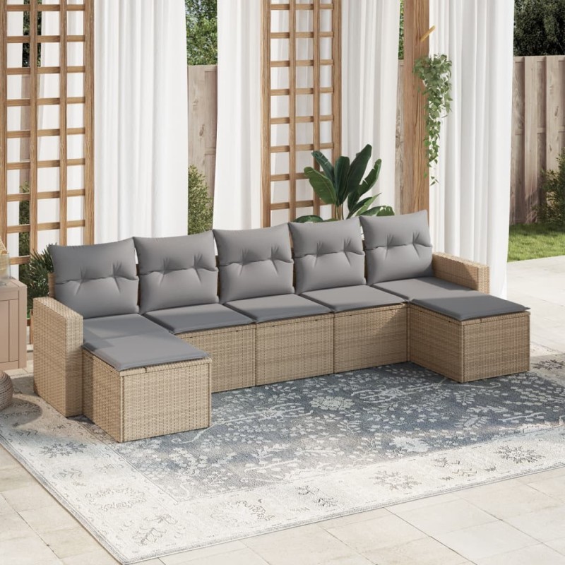 Salon de jardin avec coussins 7 pcs beige résine tressée 510306510306