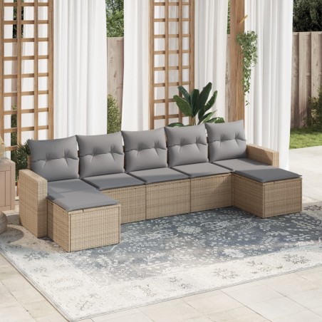 Salon de jardin avec coussins 7 pcs beige résine tressée 510306510306