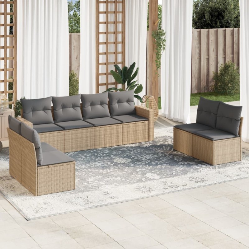 Salon de jardin avec coussins 8 pcs beige résine tressée 510310510310