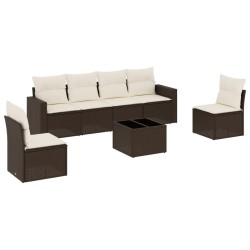 Salon de jardin avec coussins 7 pcs marron résine tressée 510311510311