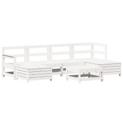 Salon de jardin 7 pcs blanc bois de pin massif 510313510313