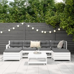Salon de jardin 7 pcs blanc bois de pin massif 510313510313