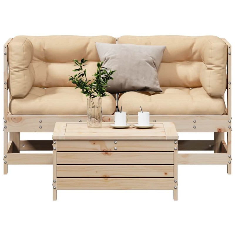 Salon de jardin 3 pcs avec coussins Bois de pin massif 510315510315