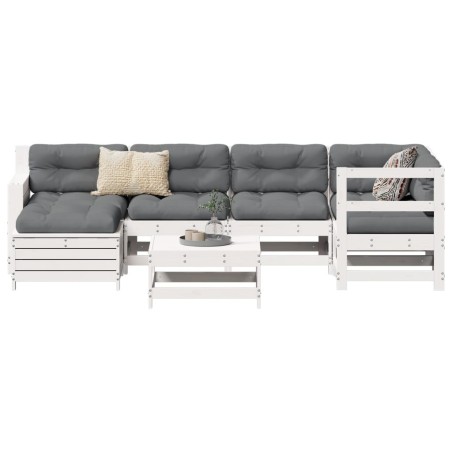 Salon de jardin 7 pcs blanc bois de pin massif 510326510326