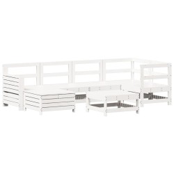 Salon de jardin 7 pcs blanc bois de pin massif 510326510326