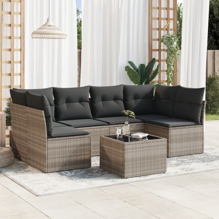 Salon de jardin avec coussins 7 pcs gris clair résine tressée 510333510333