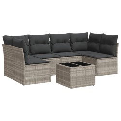 Salon de jardin avec coussins 7 pcs gris clair résine tressée 510333510333