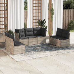 Salon de jardin avec coussins 7 pcs gris clair résine tressée 510334510334