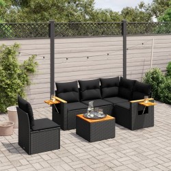 Salon de jardin 6 pcs avec coussins noir résine tressée 510335510335