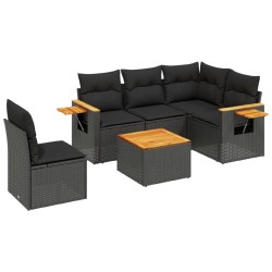 Salon de jardin 6 pcs avec coussins noir résine tressée 510335510335