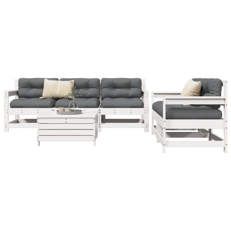 Salon de jardin 6 pcs blanc bois de pin massif 510353510353