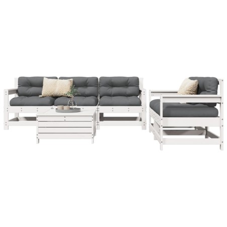Salon de jardin 6 pcs blanc bois de pin massif 510353510353