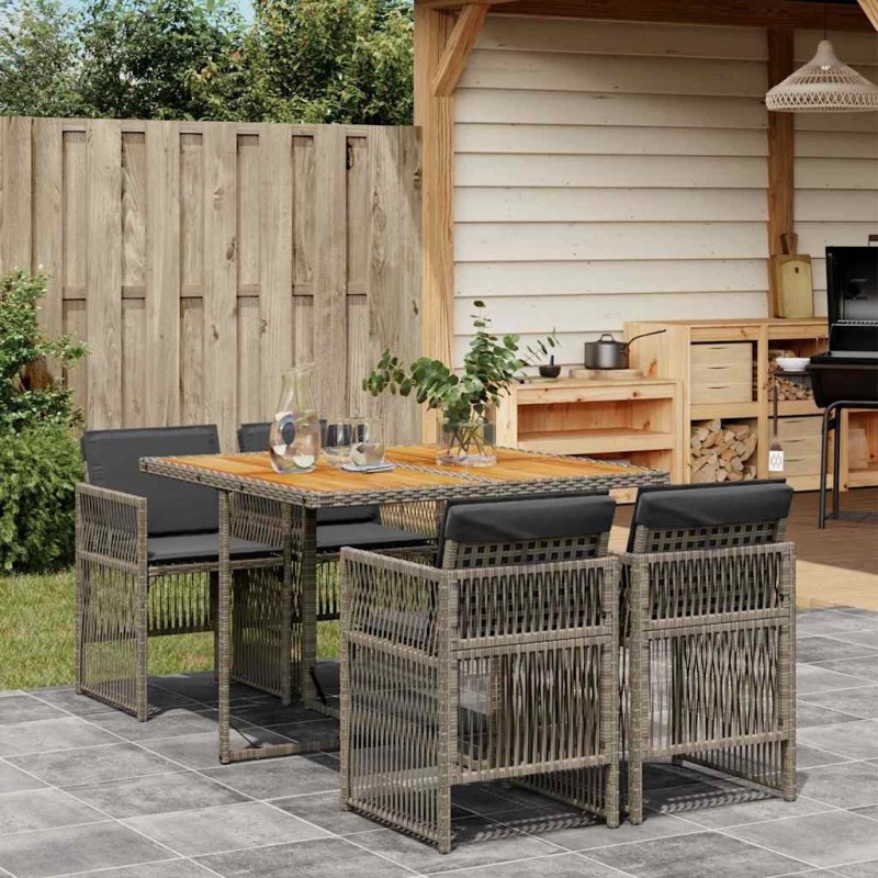 Ensemble à manger de jardin 5 pcs coussins gris résine tressée 510370510370