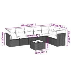 Salon de jardin 8 pcs avec coussins noir résine tressée 510372510372