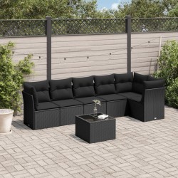 Salon de jardin 7 pcs avec coussins noir résine tressée 510373510373