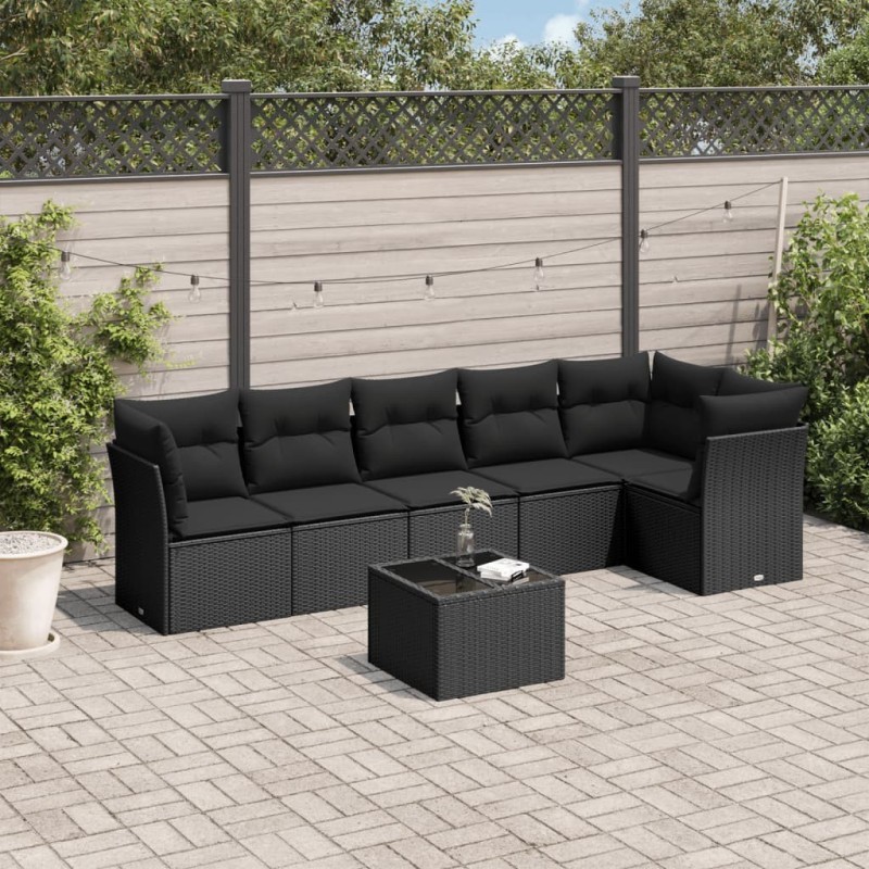 Salon de jardin 7 pcs avec coussins noir résine tressée 510373510373